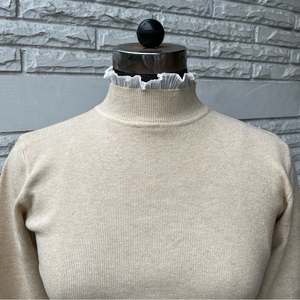 Beige Sweater with Frilly Neck and Sleeves - Picture 11 of 13